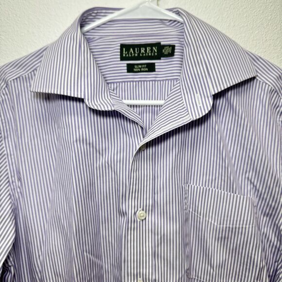 Lauren Ralph Lauren Shirt Mens 16 32/33 Purple Striped Long Sleeve Button Up - Picture 1 of 6